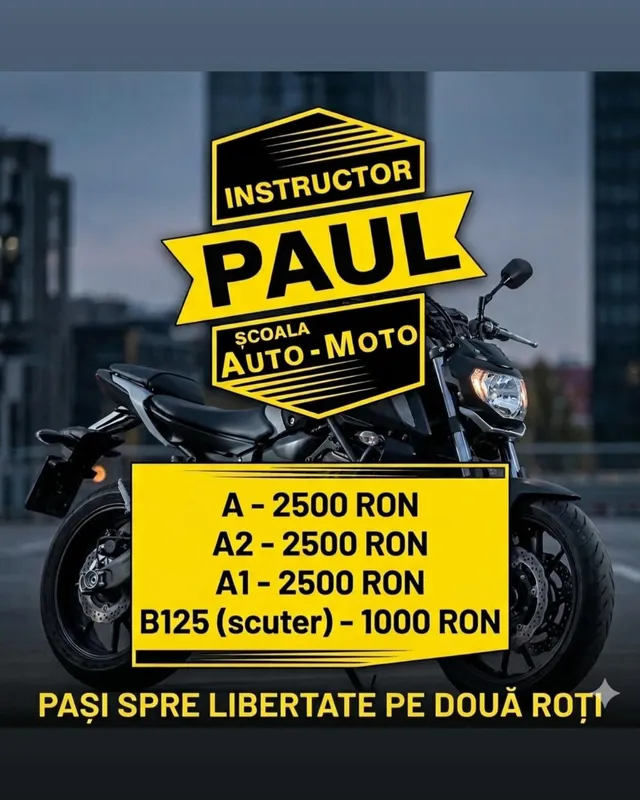 Afiș cu prețurile pentru categoriile A, A1, A2 și B125